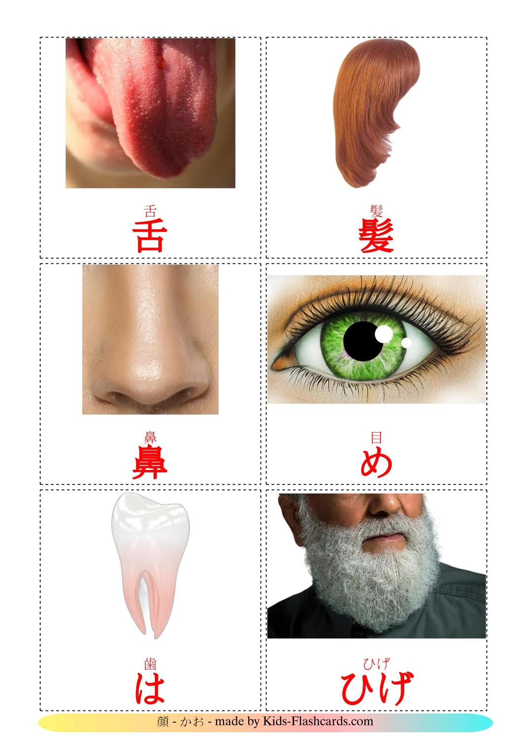 Face - 20 Free Printable japanese Flashcards 