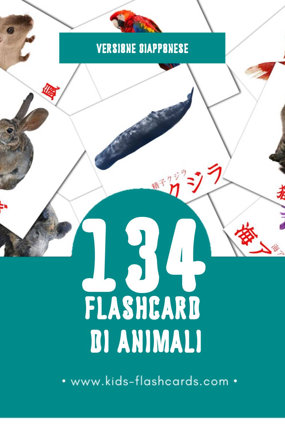 Schede visive sugli 動物 - どうぶつ per bambini (134 schede in Giapponese)