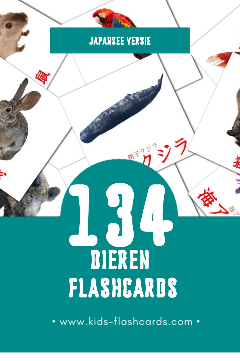Visuele 動物 - どうぶつ Flashcards voor Kleuters (134 kaarten in het Japanse)