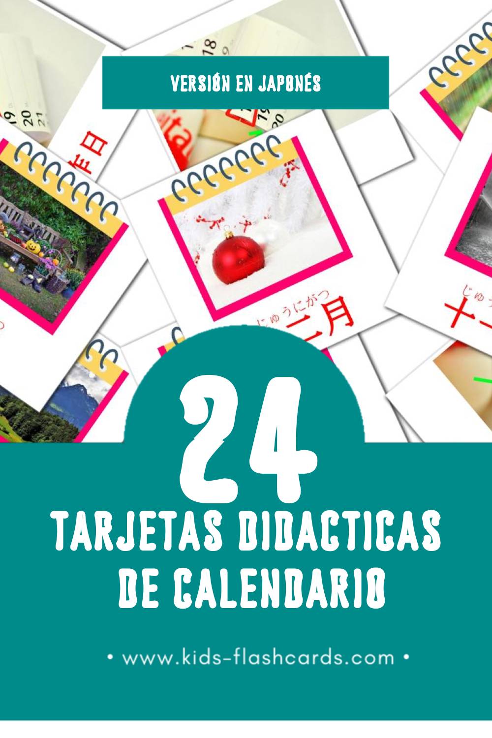 Tarjetas visuales de カレンダー para niños pequeños (24 tarjetas en Japonés)