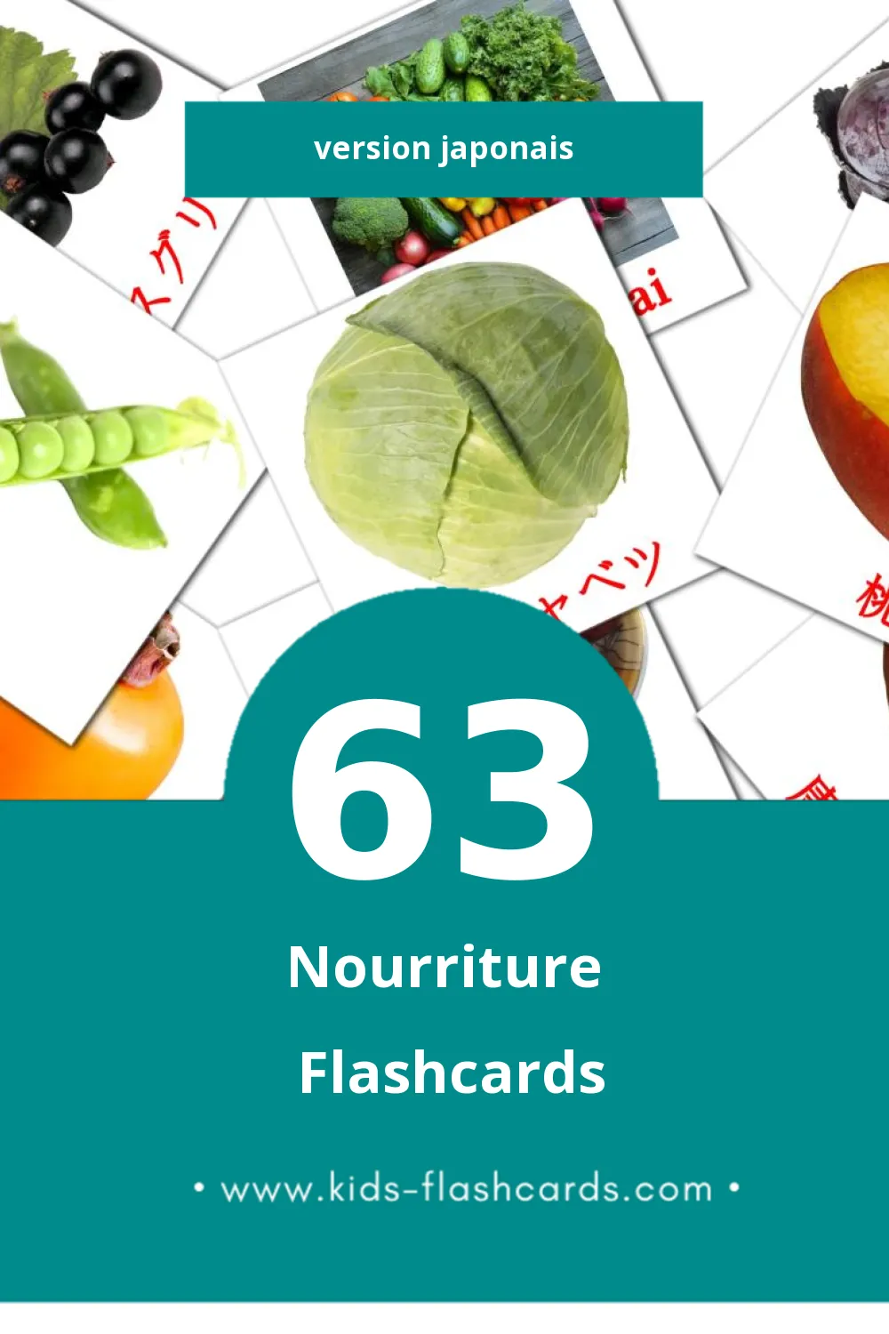 Flashcards Visual 食物 Shokumotsu pour les tout-petits (63 cartes en Japonais)