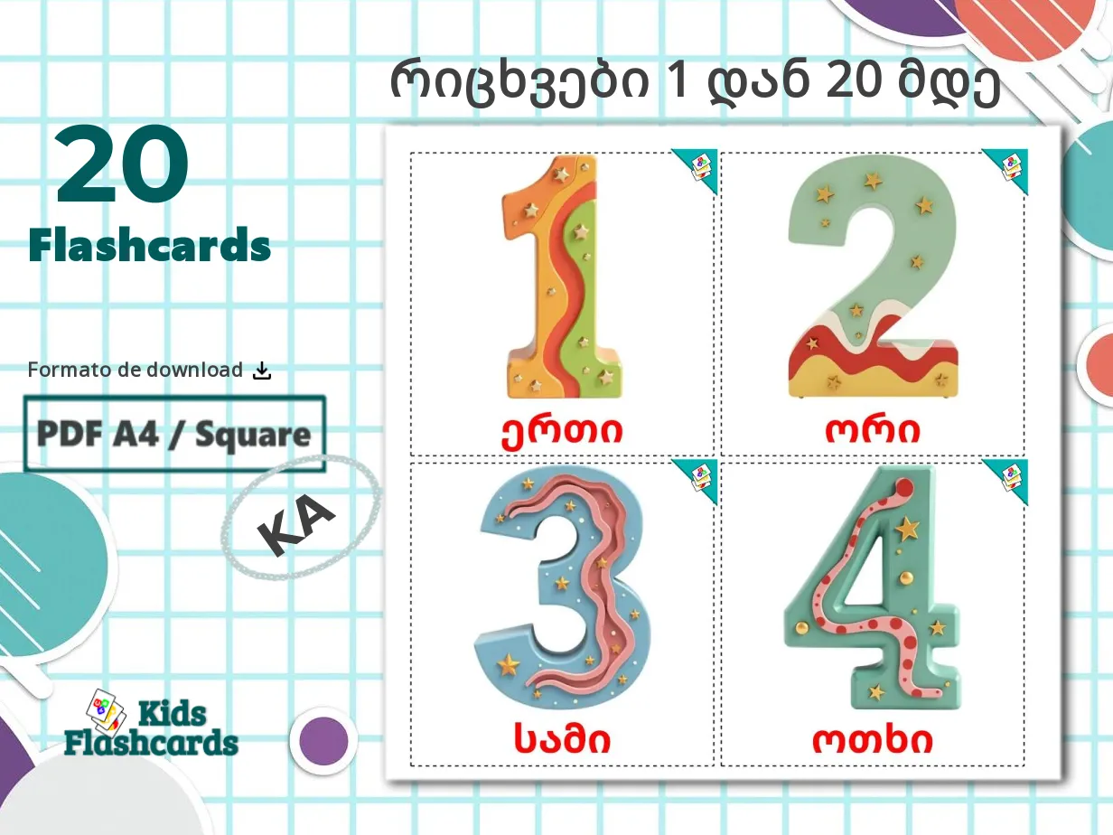 20 Cartões linguagem de Números (1-20) GRÁTIS em 4 formatos PDF ...