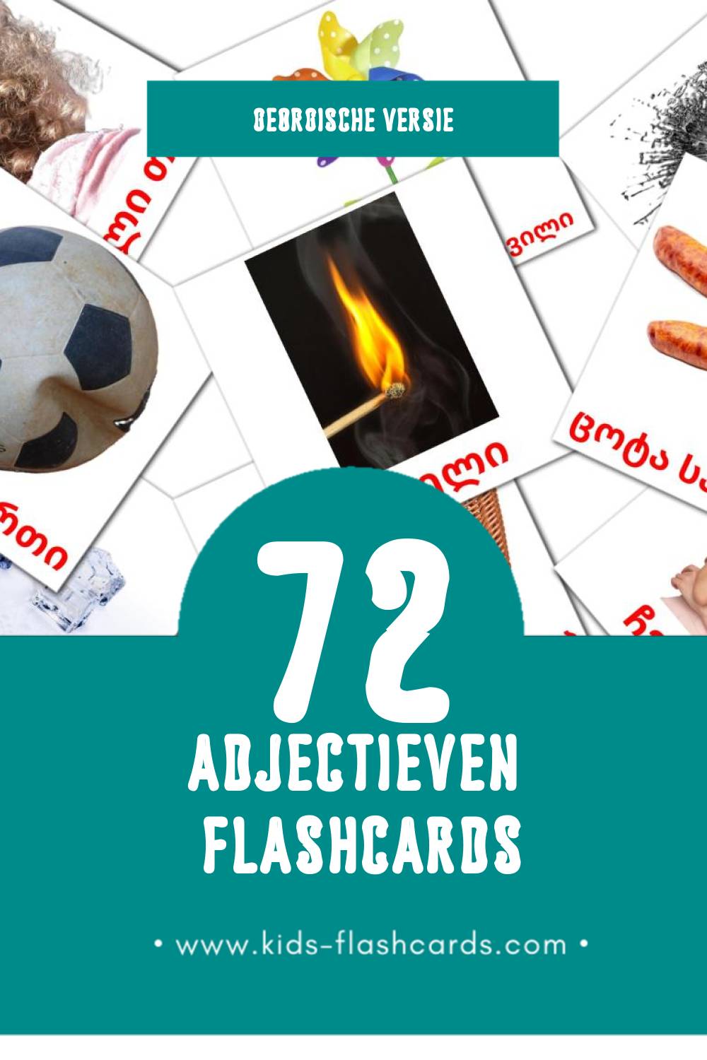 Visuele საწინააღმდეგო ზმნები Flashcards voor Kleuters (72 kaarten in het Georgisch)