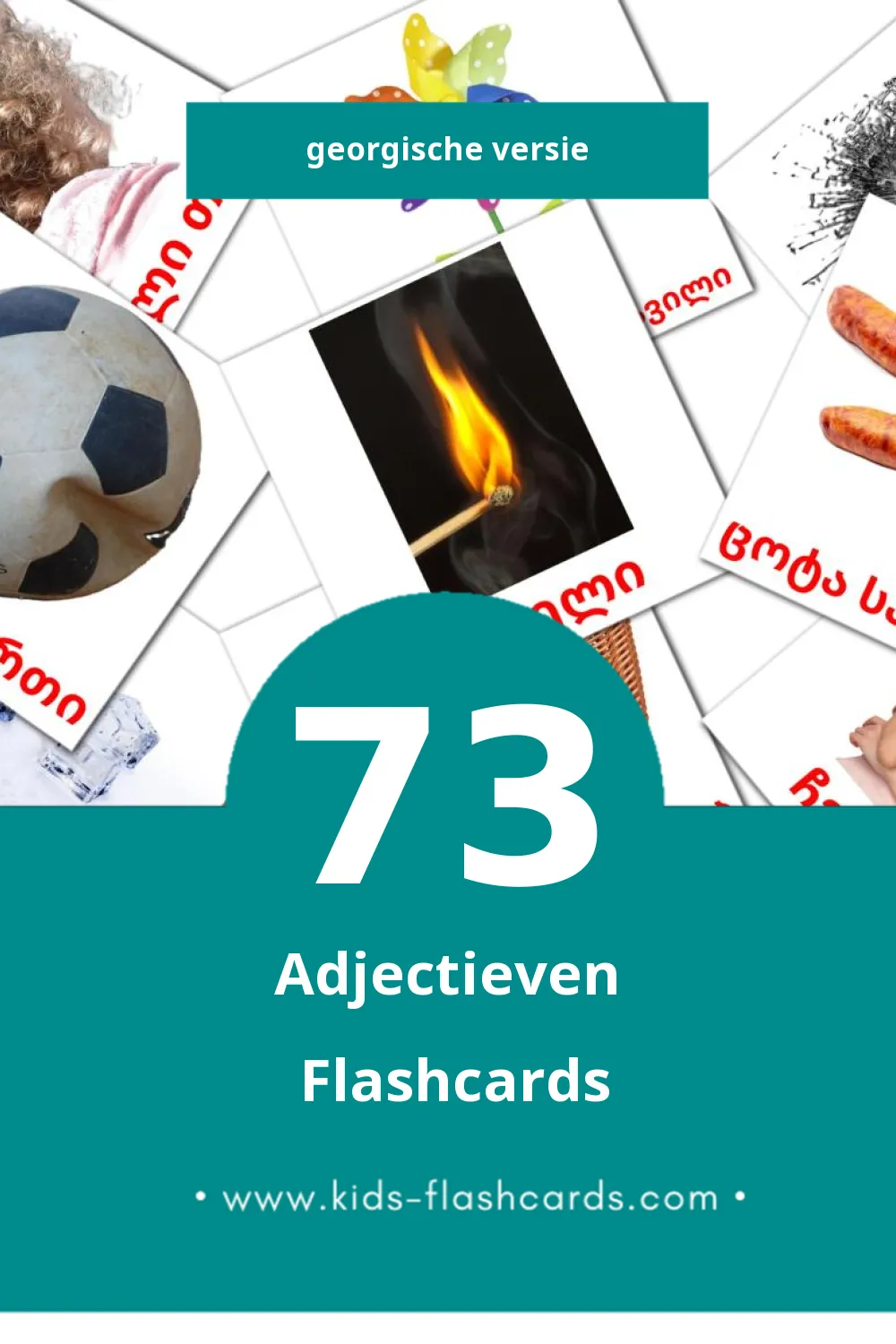 Visuele საწინააღმდეგო ზმნები Flashcards voor Kleuters (73 kaarten in het Georgisch)