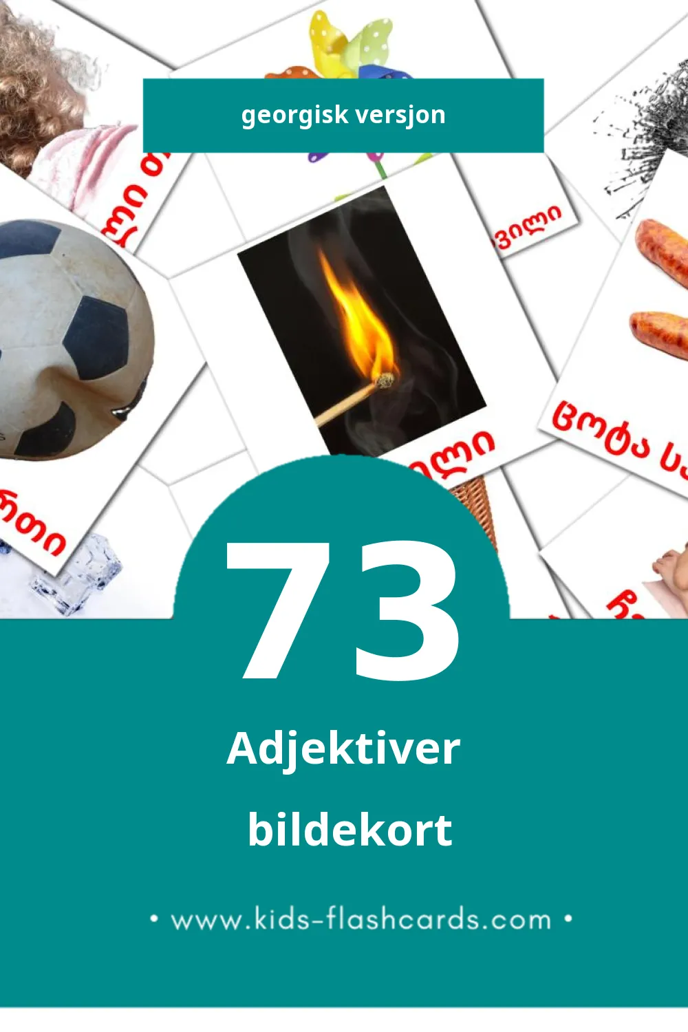 Visuelle საწინააღმდეგო ზმნები bildekort for småbarn (73 kort på Georgisk)