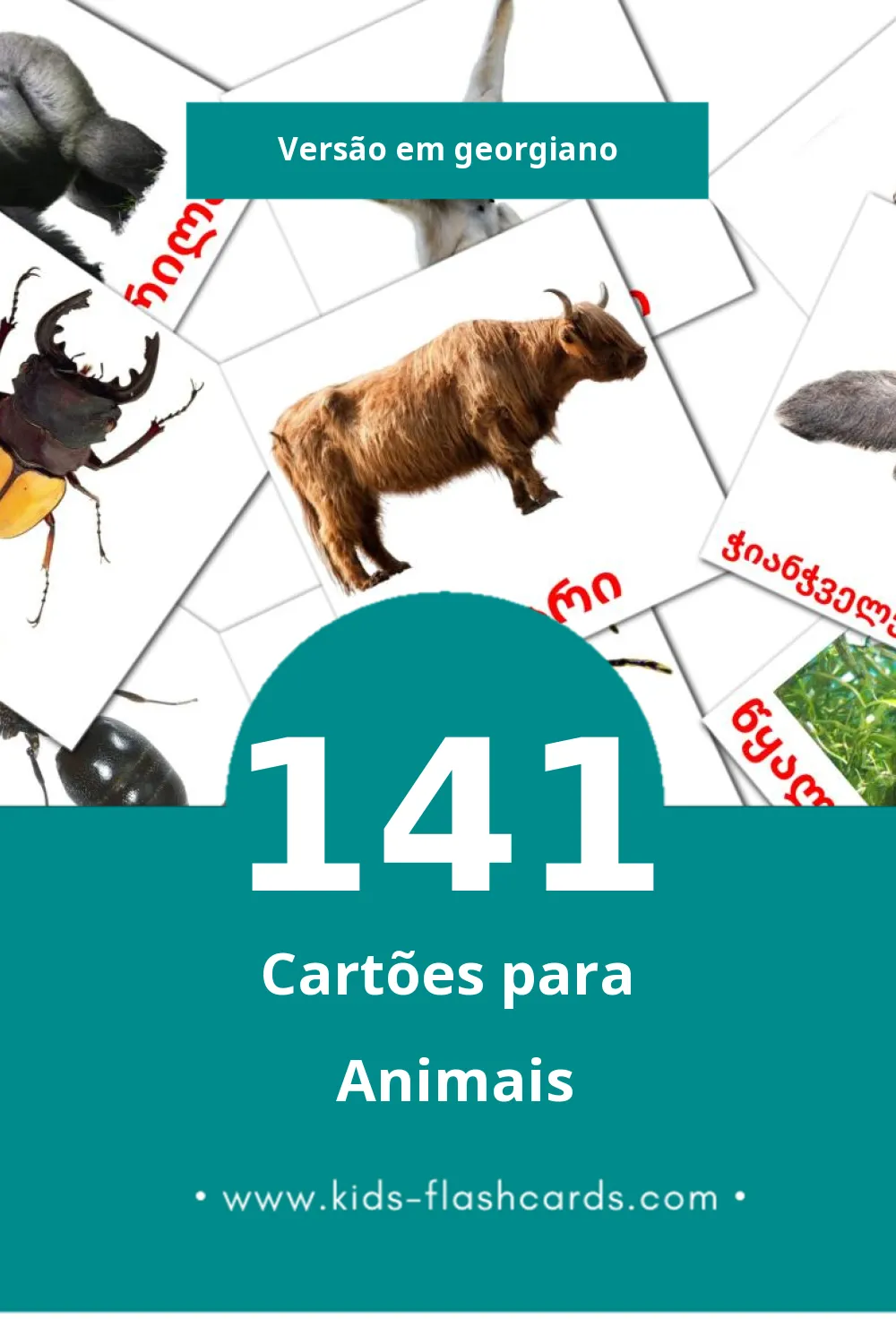 Flashcards de ცხოველები Visuais para Toddlers (141 cartões em Georgiano)