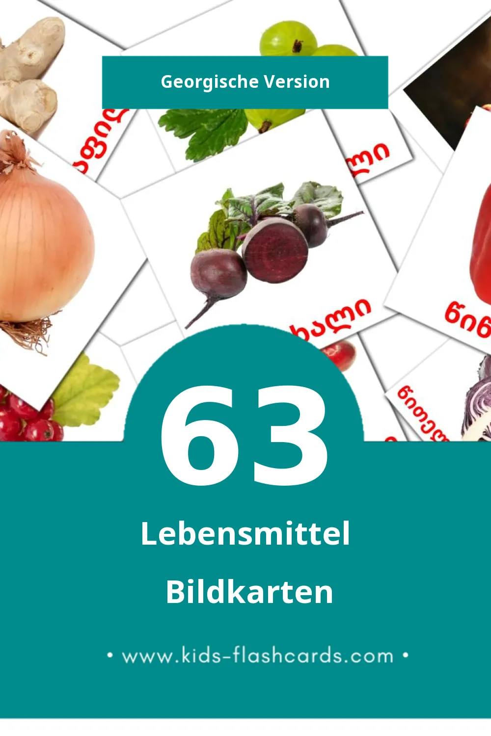 Visual საკვები Flashcards für Kleinkinder (63 Karten in Georgisch)