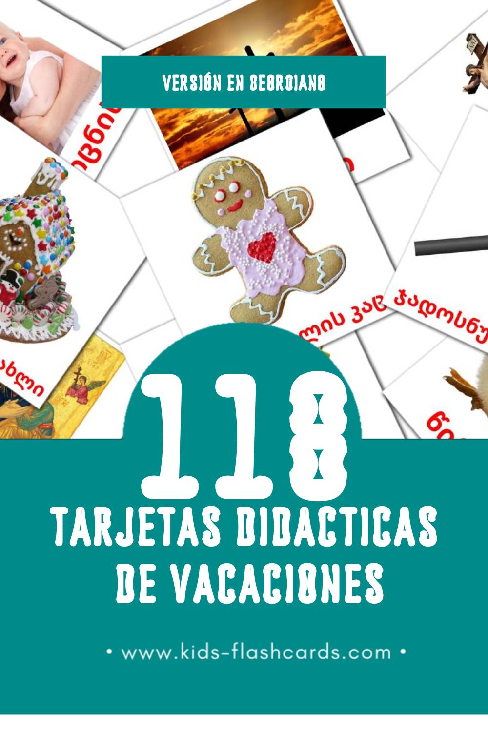 Tarjetas visuales de დღესასწაულები para niños pequeños (118 tarjetas en Georgiano)