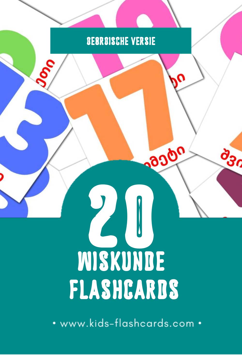 Visuele რიცხვები Flashcards voor Kleuters (20 kaarten in het Georgisch)