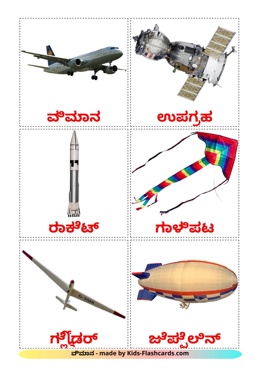 Flugzeuge - 14 kostenlose, druckbare Kannada Flashcards 