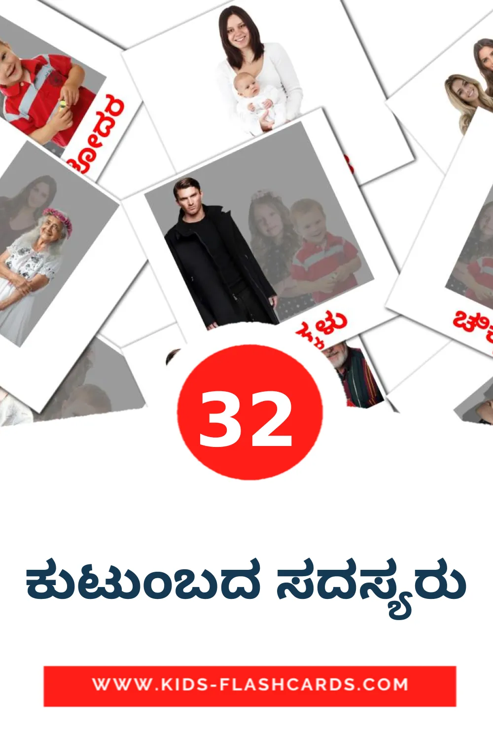 32 ಕುಟುಂಬದ ಸದಸ್ಯರು Picture Cards for Kindergarden in kannada