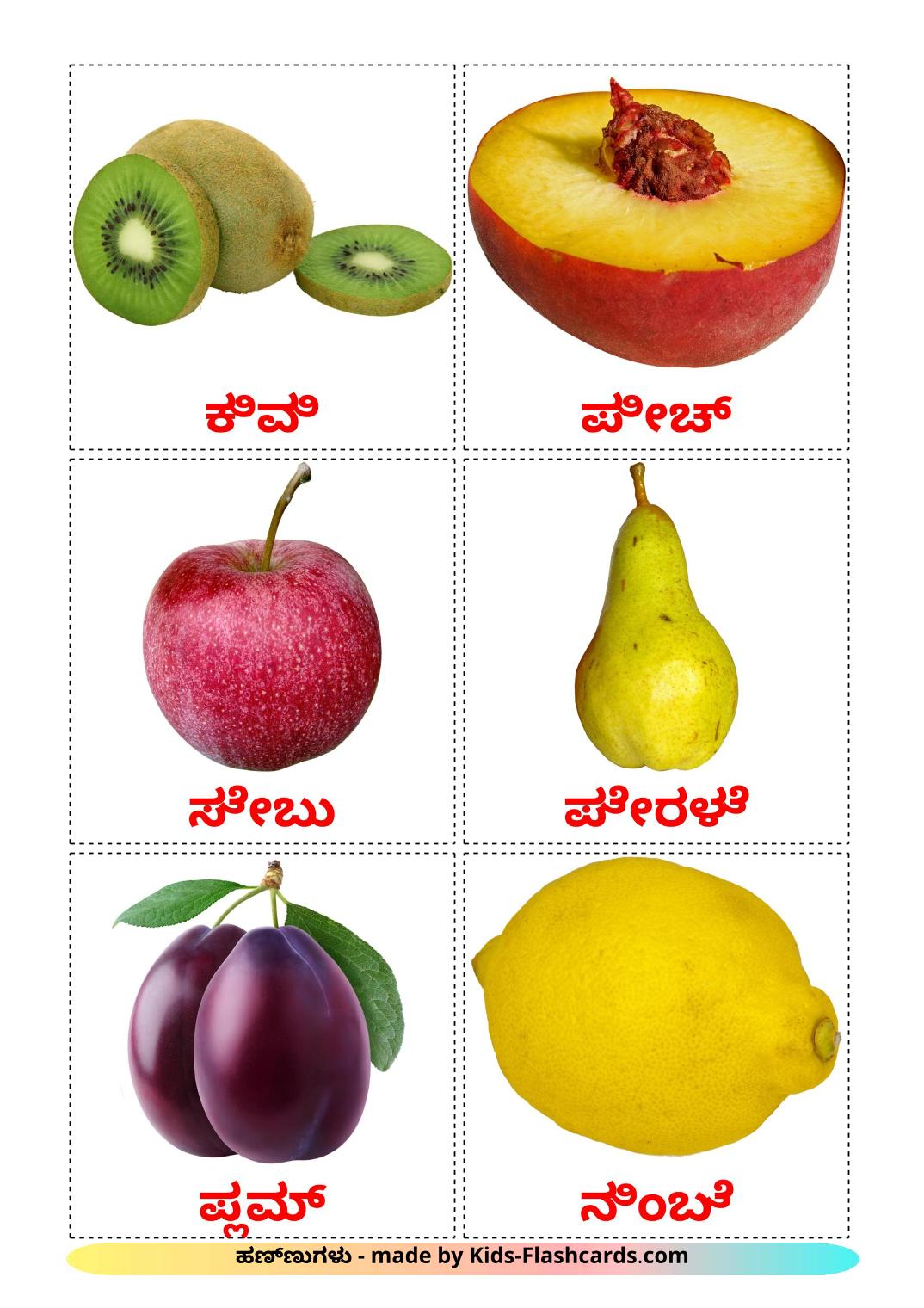 Les Fruits - 20 Flashcards kannada imprimables gratuitement