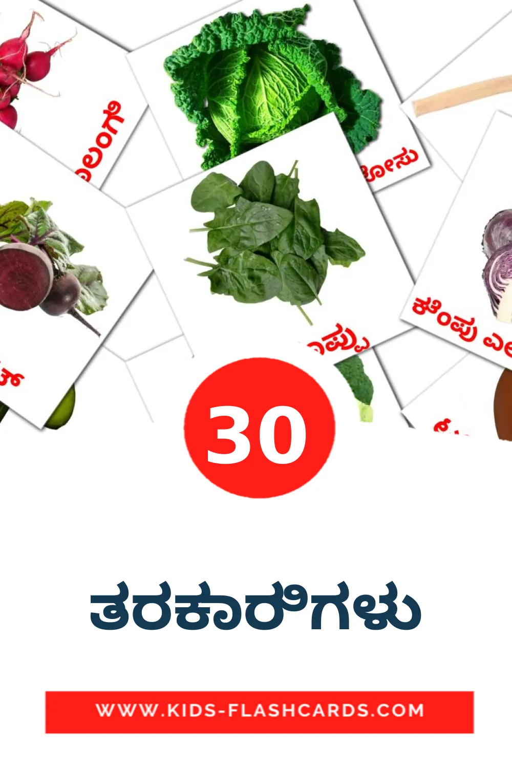 30 ತರಕಾರಿಗಳು Picture Cards for Kindergarden in kannada