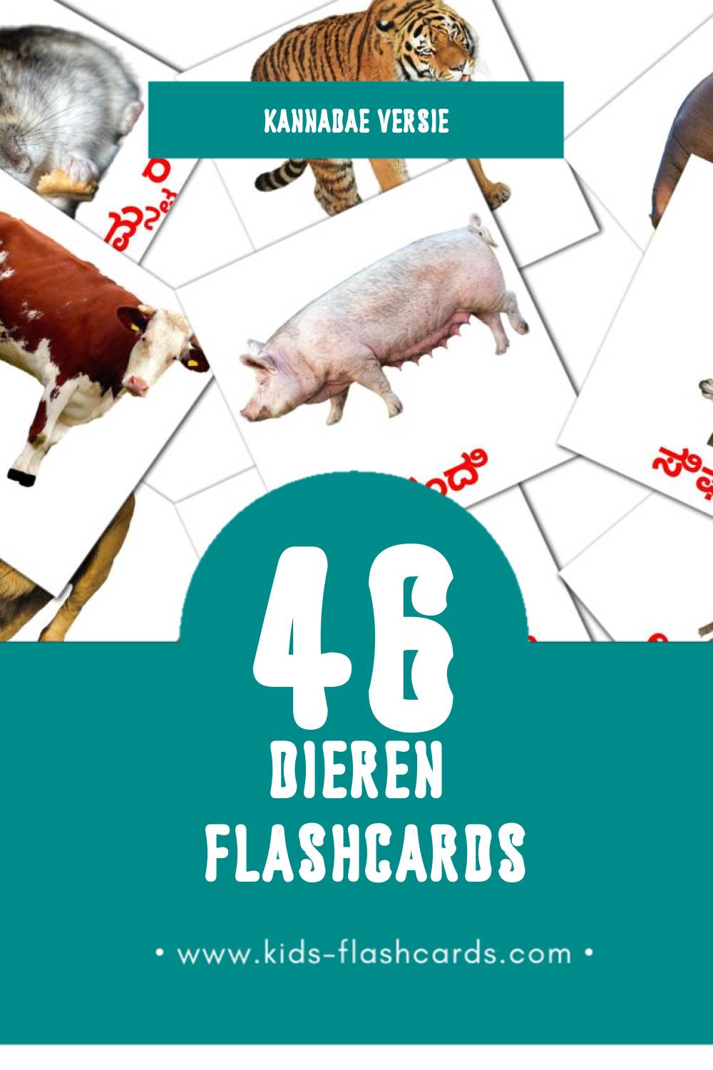 Visuele ಪ್ರಾಣಿಗಳು Flashcards voor Kleuters (46 kaarten in het Kannada)