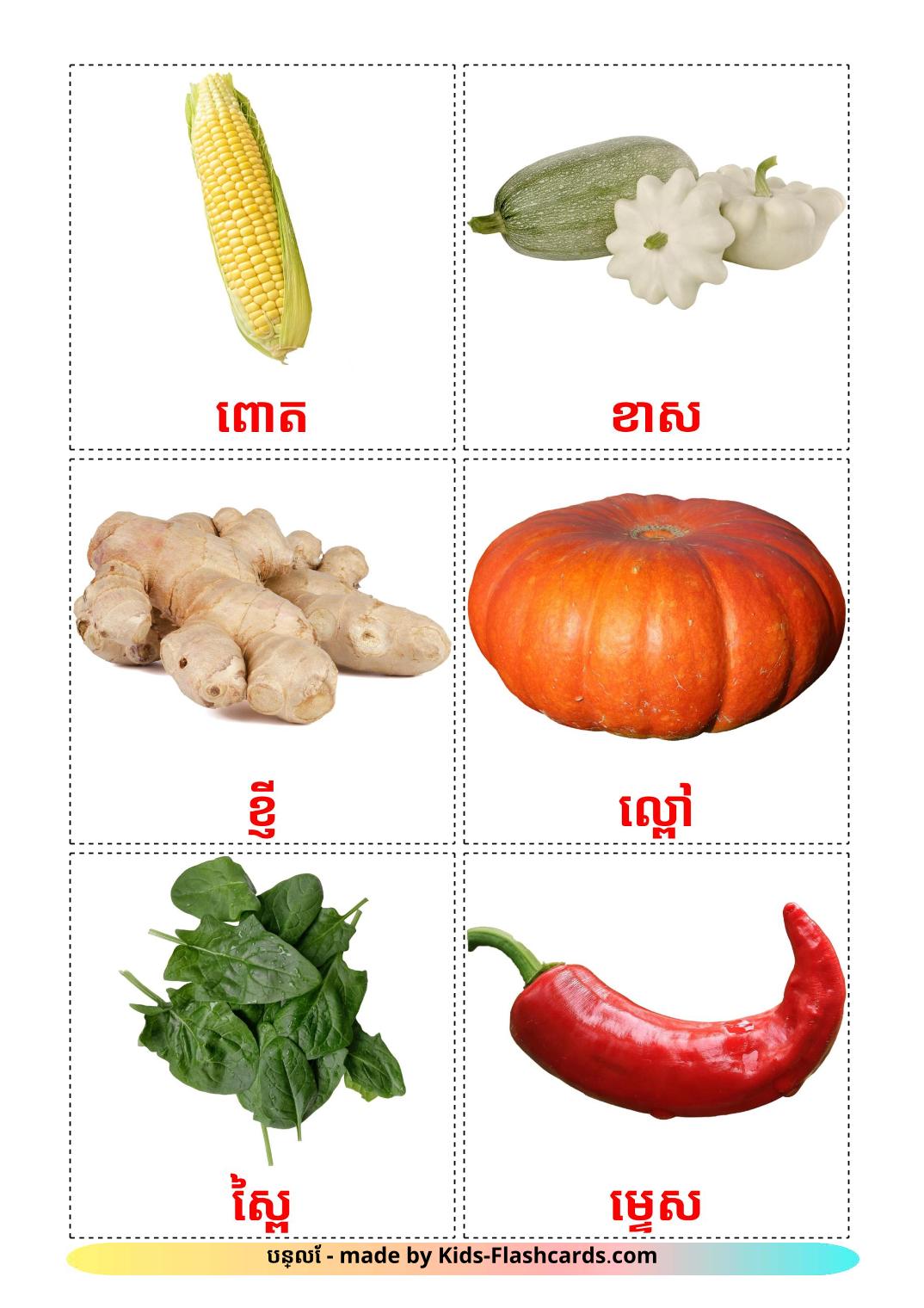 Vegetables - 29 Free Printable khmer Flashcards 