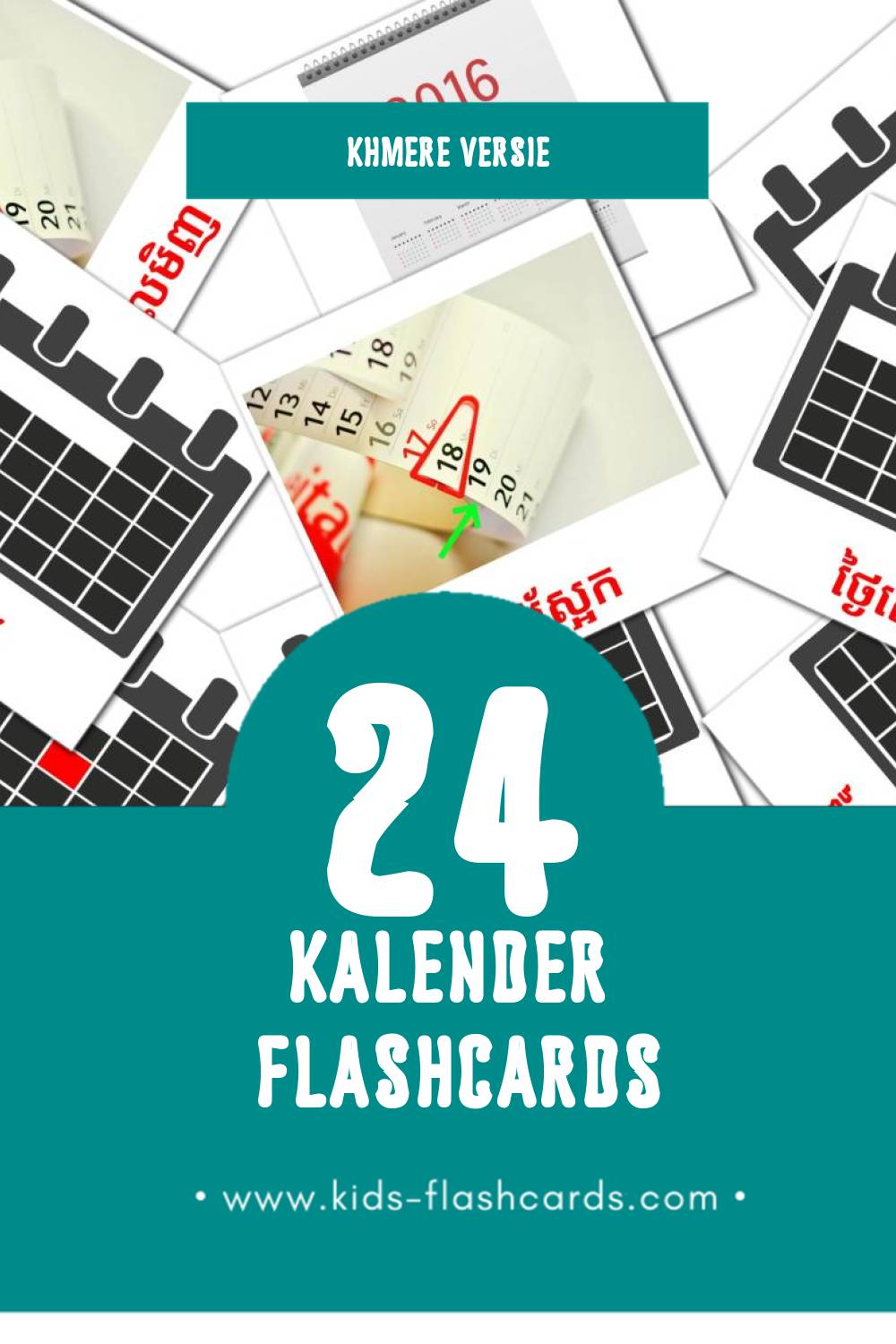 Visuele ប្រតិទិន Flashcards voor Kleuters (24 kaarten in het Khmer)