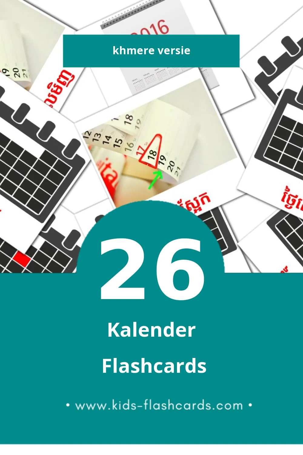 Visuele ប្រតិទិន Flashcards voor Kleuters (26 kaarten in het Khmer)