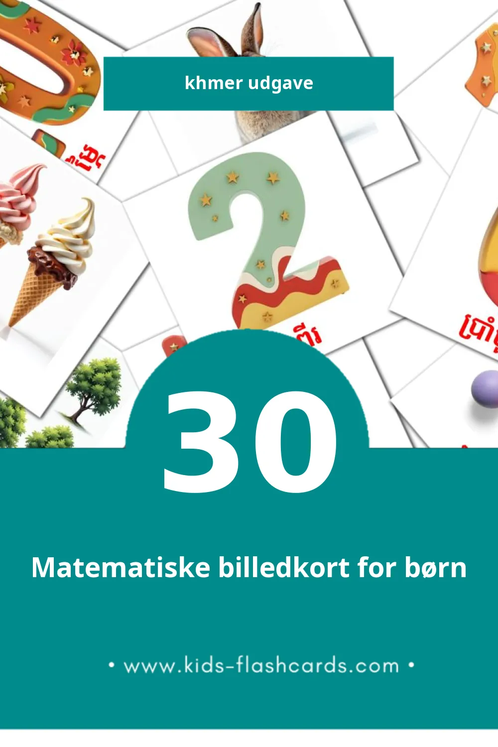 Visuelle billedkort for børn om គណិតវិទ្យា til småbørn (30 kort på Khmer)