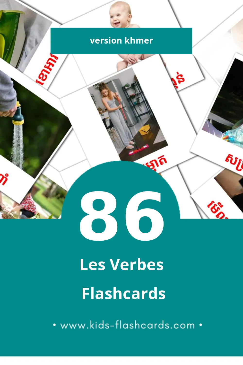 Flashcards Visual កិរិយា pour les tout-petits (86 cartes en Khmer)