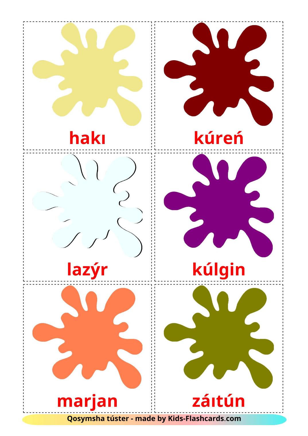 Secondary colors - 20 Free Printable kazakh(latin) Flashcards 