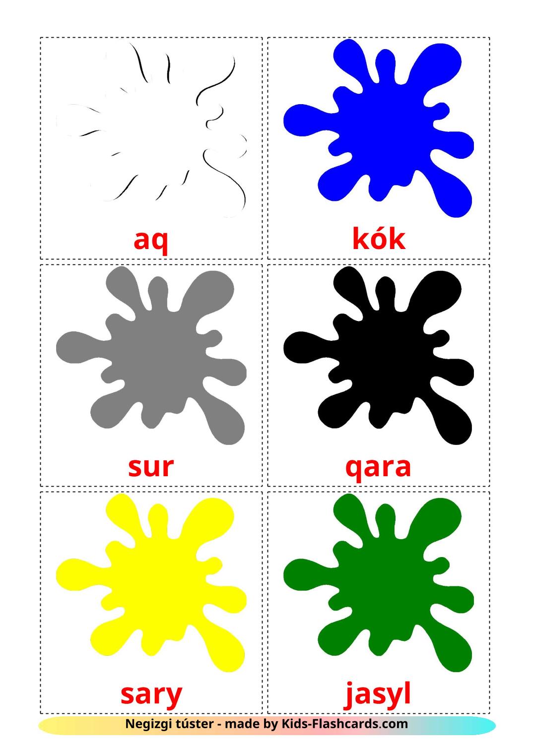 Base colors - 12 Free Printable kazakh(latin) Flashcards 