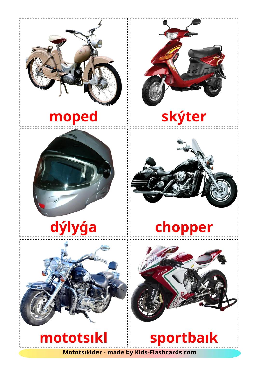 Motocicletas - 13 Flashcards kazakh(latim)es gratuitos para impressão