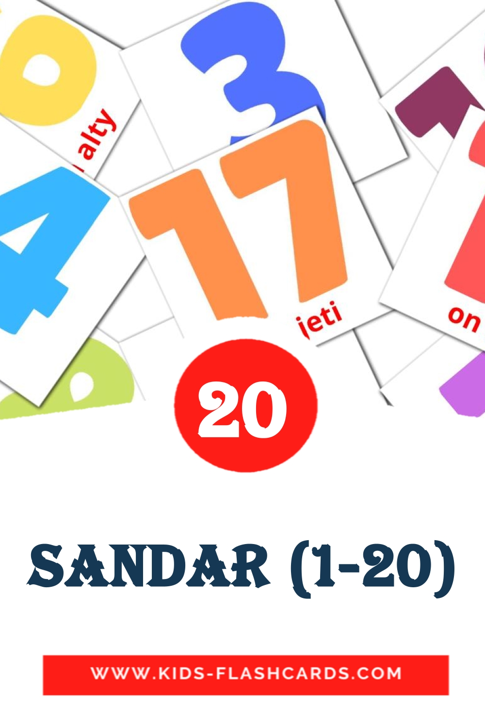 20 Sandar (1-20) Picture Cards for Kindergarden in kazakh(latin)