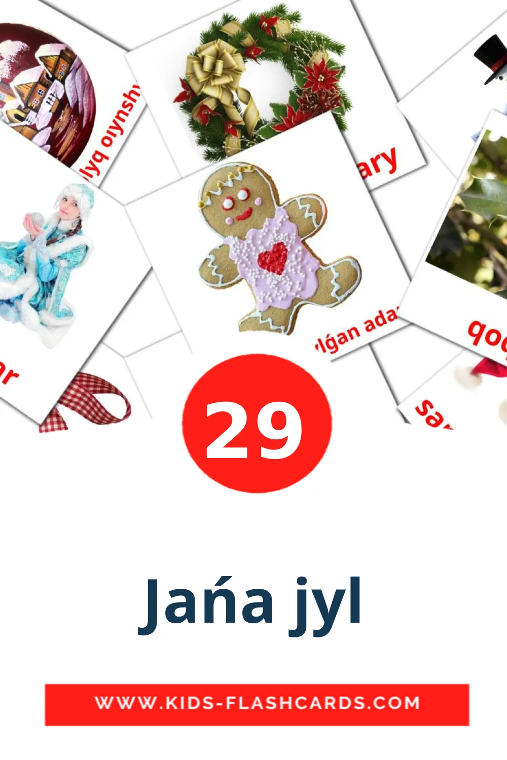 29 carte illustrate di Jańa jyl per la scuola materna in kazakh(latino)