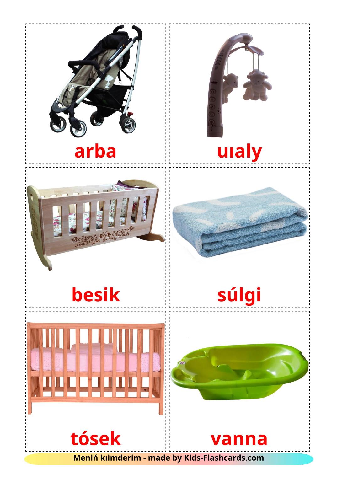 Cosas de bebés - 19 fichas de kazaj(latín) para imprimir gratis 