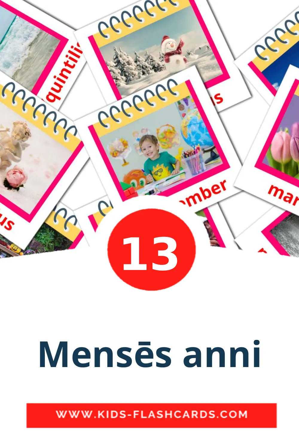 13 cartes illustrées de Mensēs anni pour la maternelle en kazakh(latin)