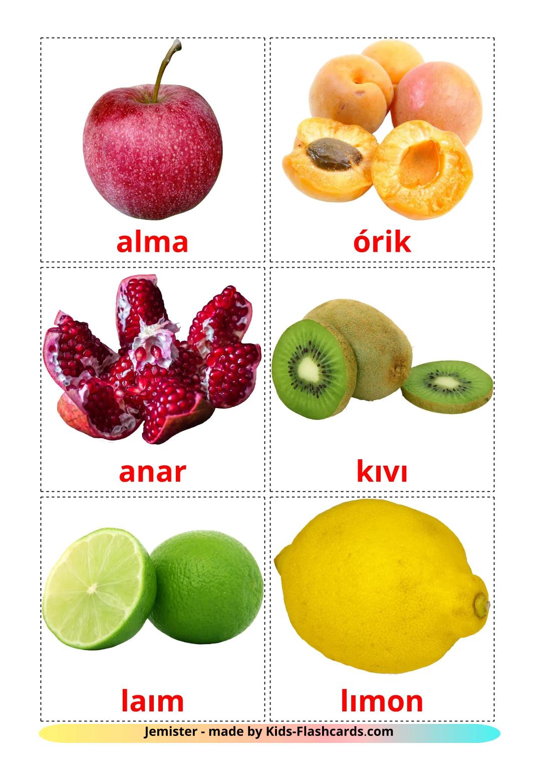 Frutta - 21 flashcards kazakh(latino) stampabili gratuitamente