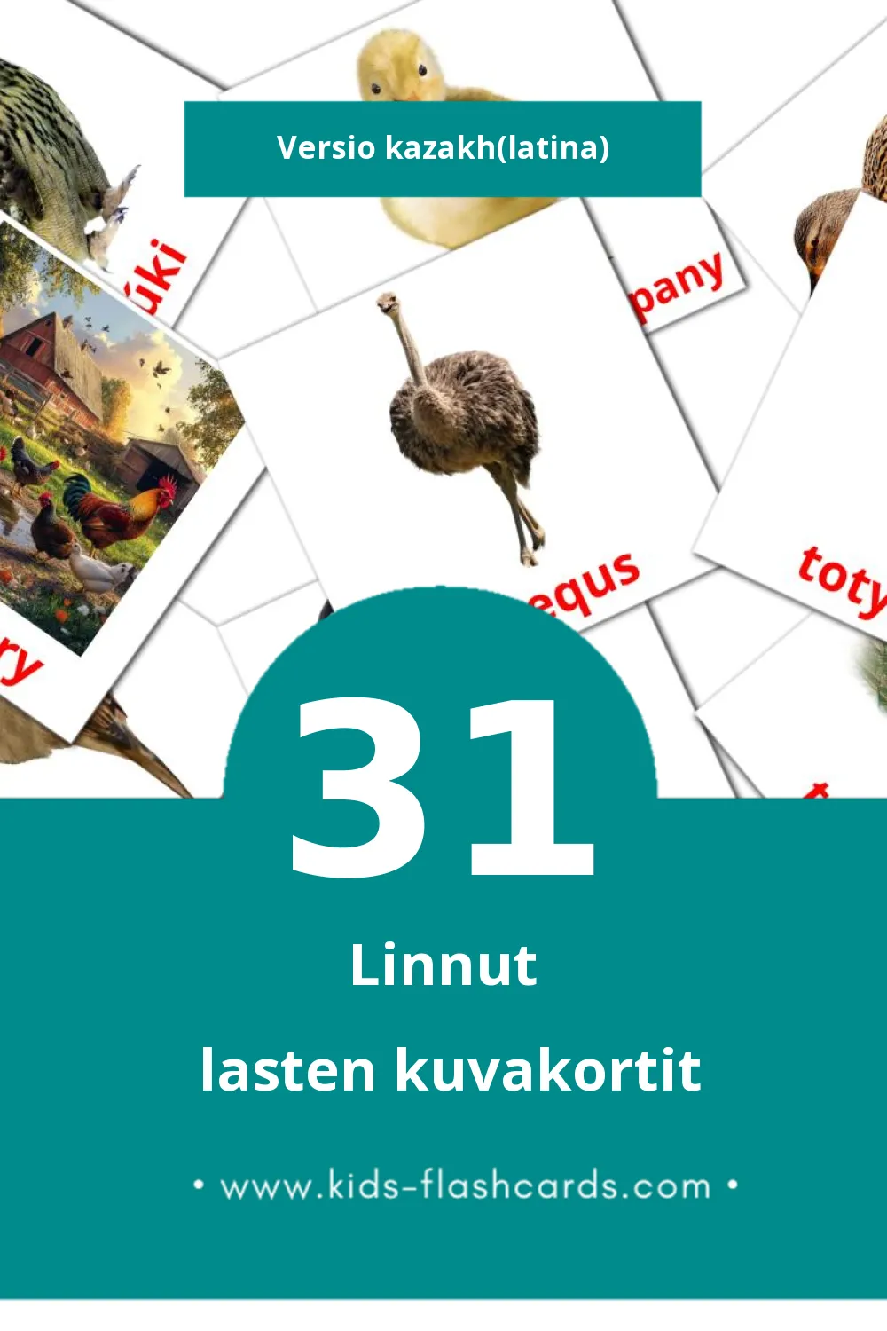 KÝS lasten kuvakortit pikkulapsille (31 korttia Kazakhksi(latina))