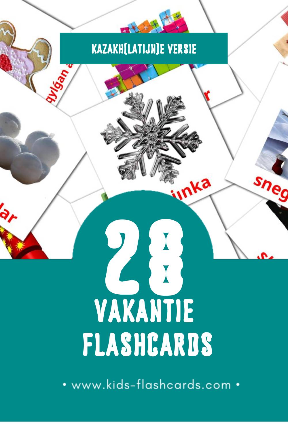 Visuele Merekeler Flashcards voor Kleuters (28 kaarten in het Kazakh(latijn))