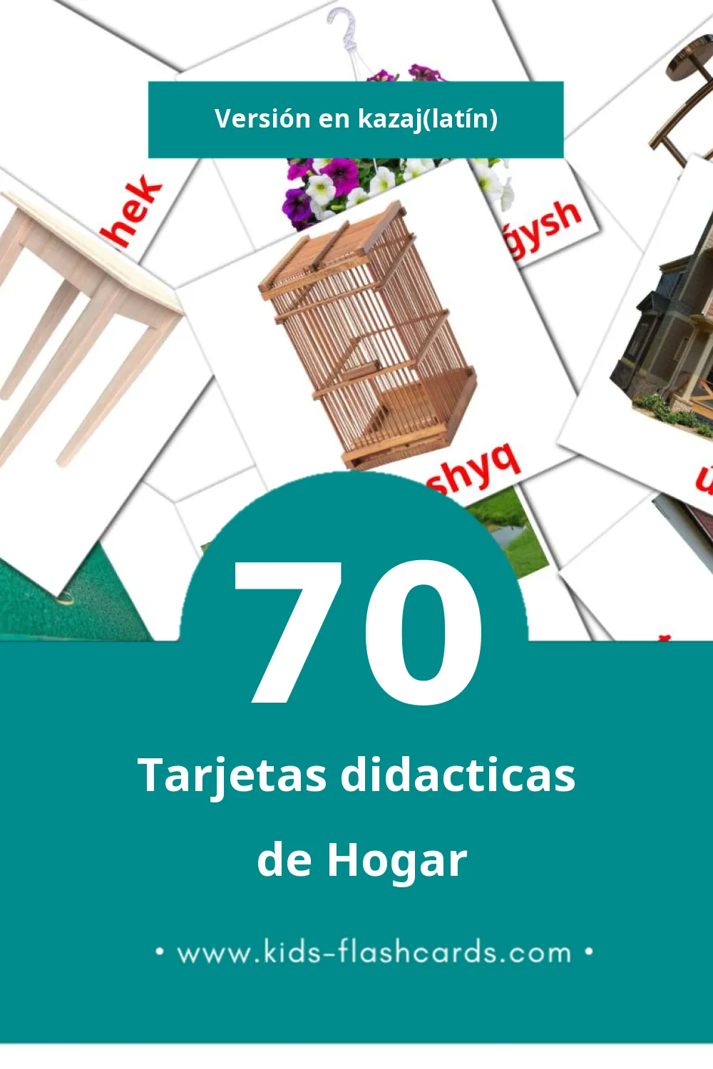 Tarjetas visuales de Úı para niños pequeños (70 tarjetas en Kazaj(latín))