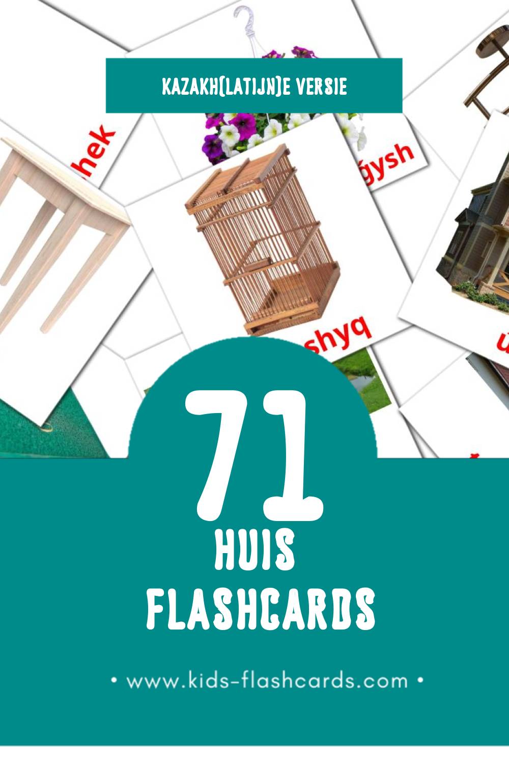 Visuele Úı Flashcards voor Kleuters (71 kaarten in het Kazakh(latijn))