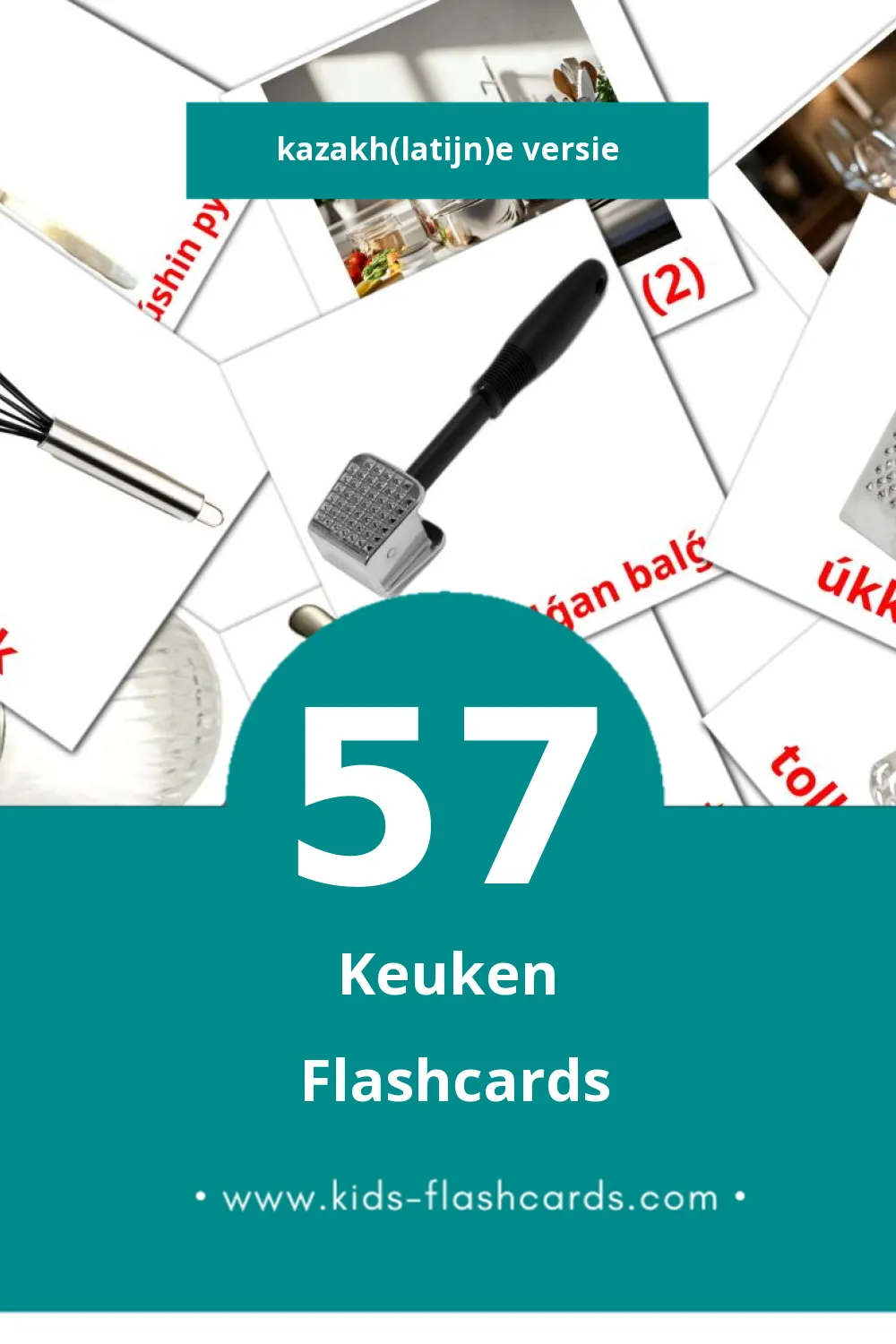 Visuele Taǵamdar Flashcards voor Kleuters (57 kaarten in het Kazakh(latijn))