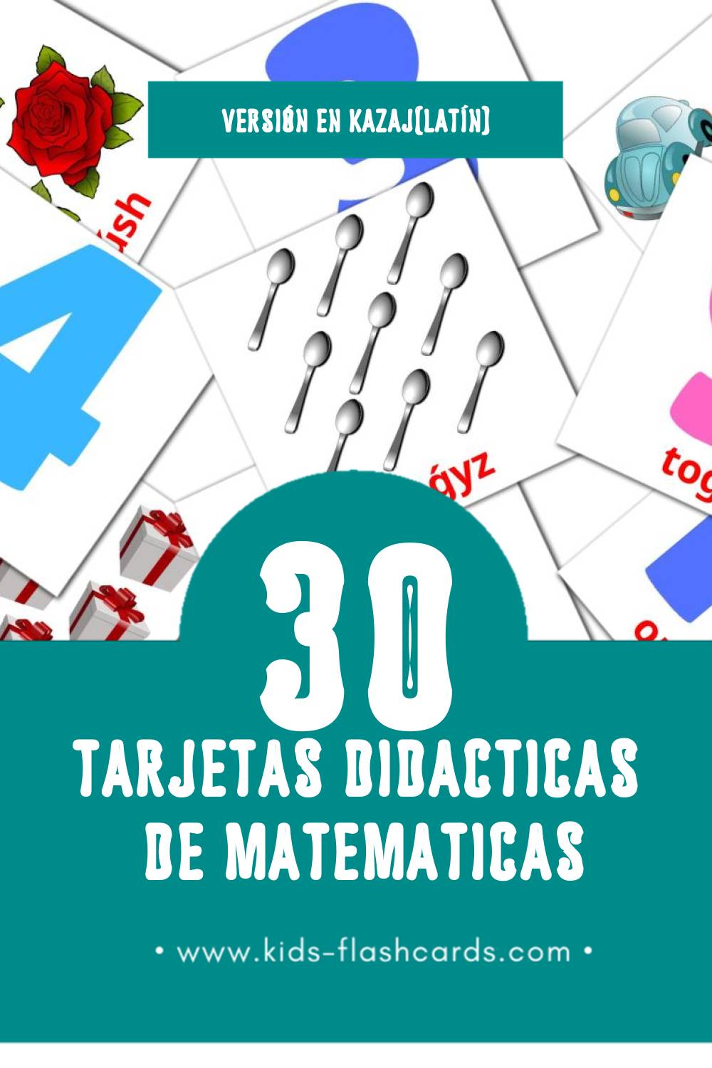 Tarjetas visuales de Matematıka para niños pequeños (30 tarjetas en Kazaj(latín))