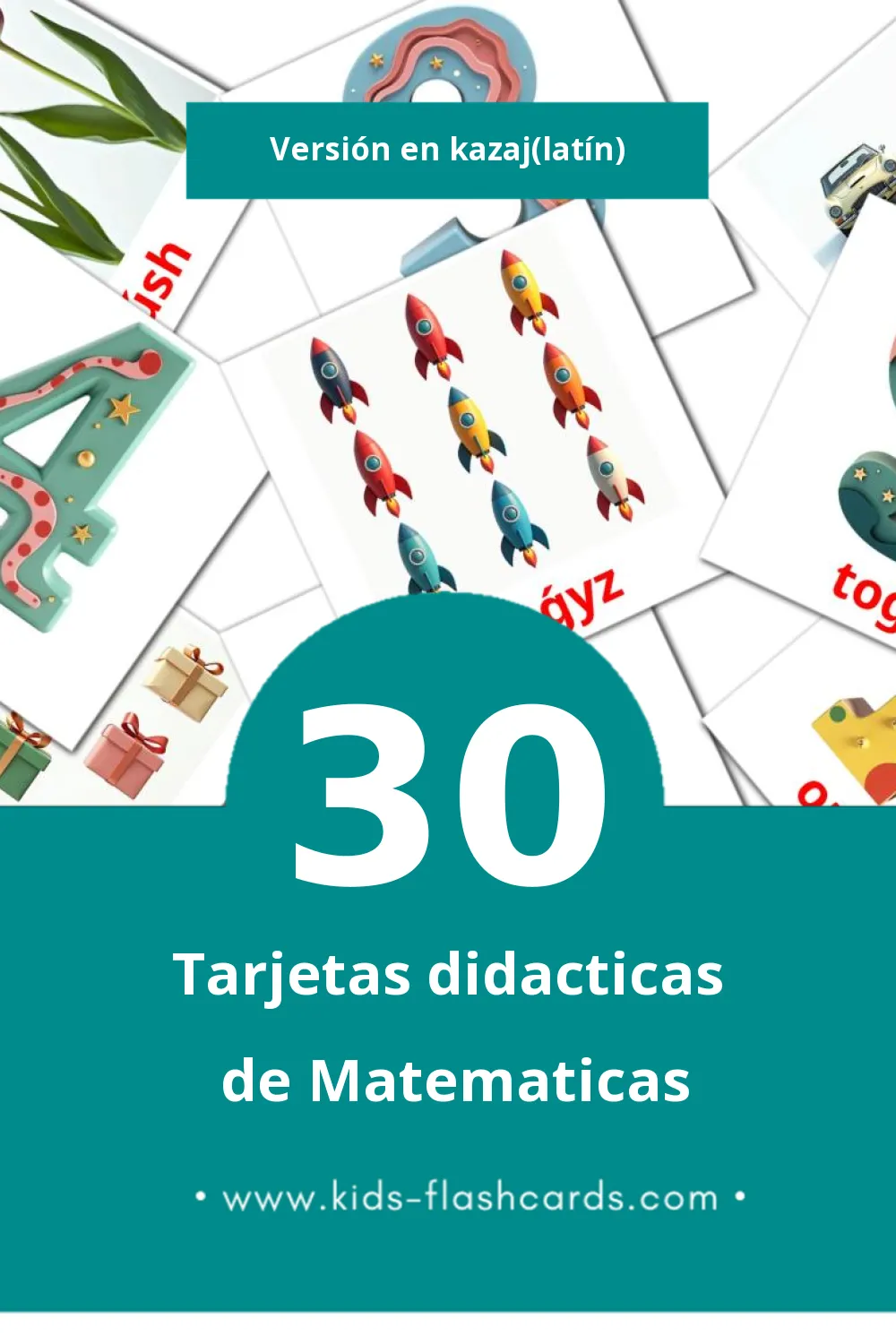 Tarjetas visuales de Matematıka para niños pequeños (30 tarjetas en Kazaj(latín))