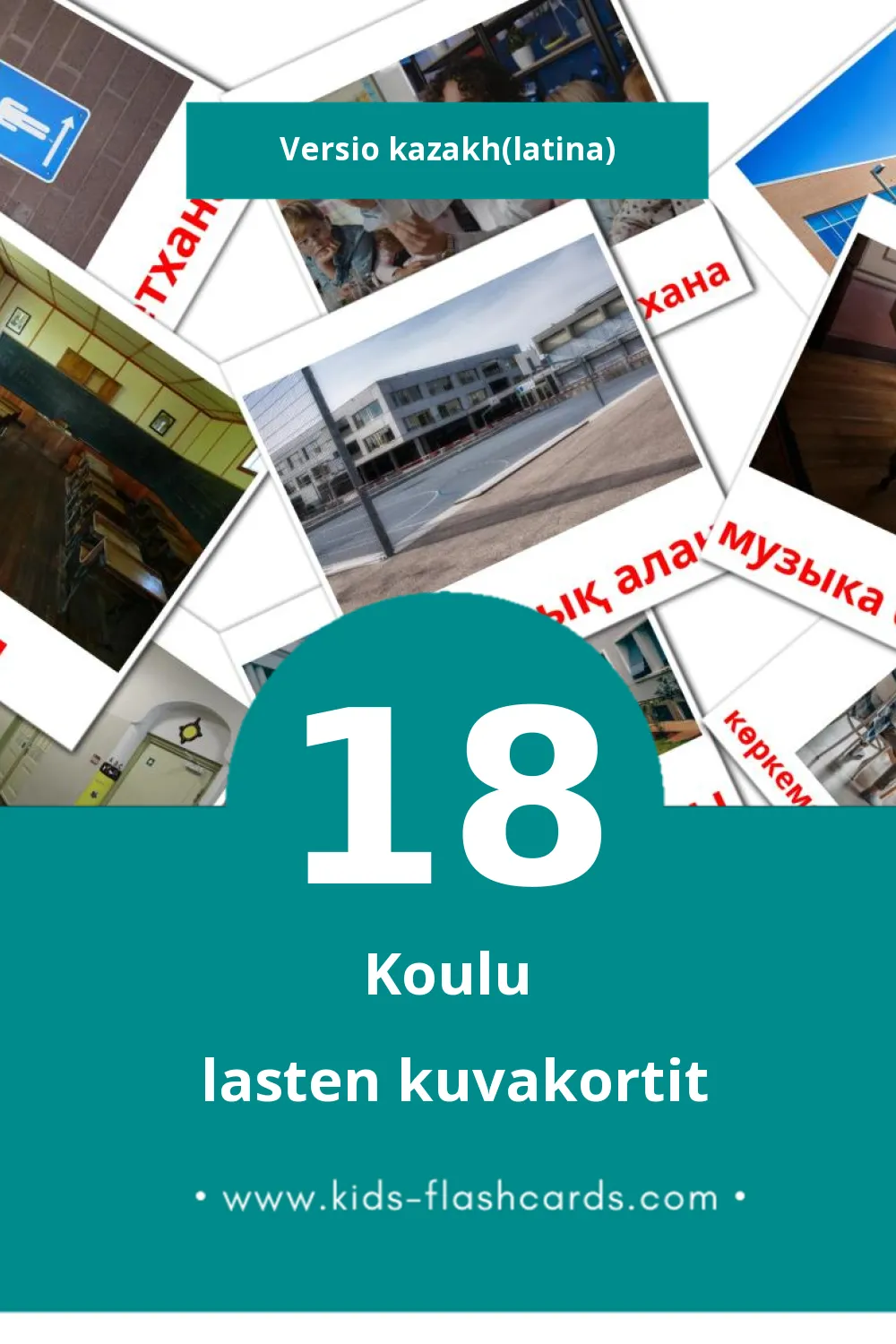 Мектер lasten kuvakortit pikkulapsille (18 korttia Kazakhksi(latina))