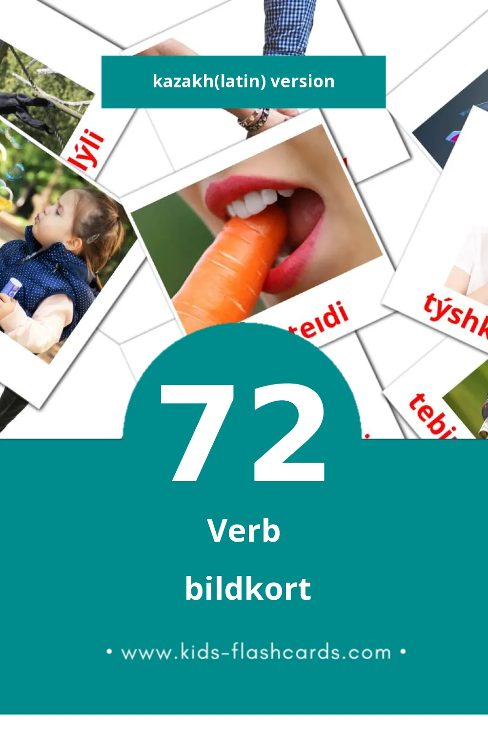 Visuella күнделікті іс-қимылдар för småbarn (72 bildkort för barn på Kazakh(latin))