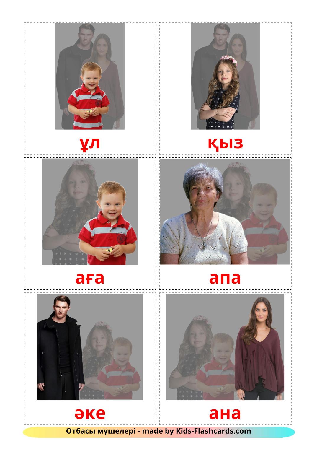 Family members - 32 Free Printable kazakh Flashcards 