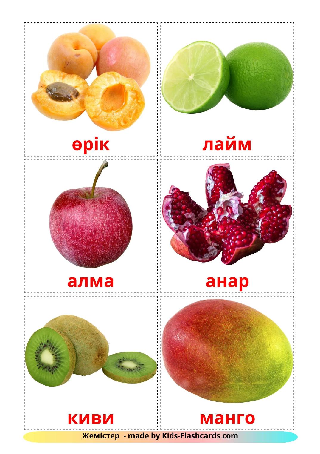 Fruits - 21 Free Printable kazakh Flashcards 