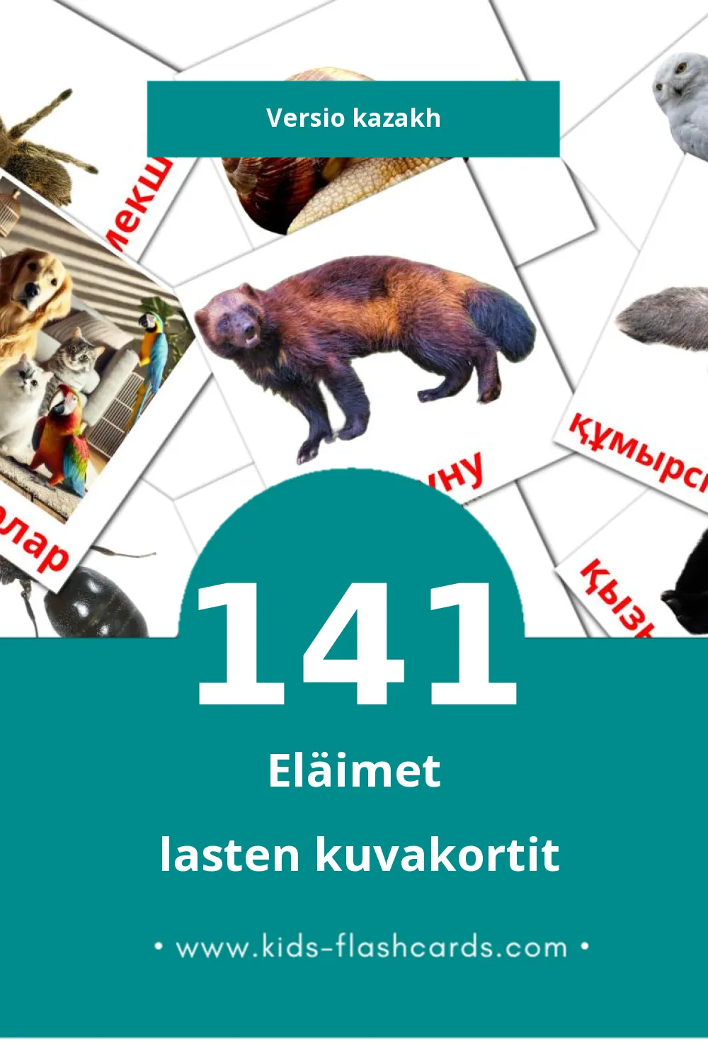 Жануарлар lasten kuvakortit pikkulapsille (141 korttia Kazakhksi)