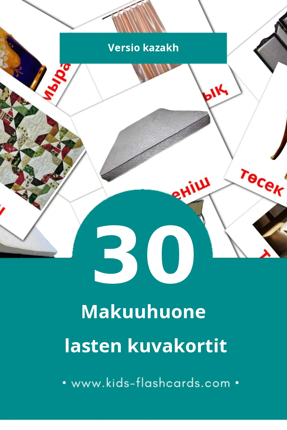 Жатын lasten kuvakortit pikkulapsille (30 korttia Kazakhksi)