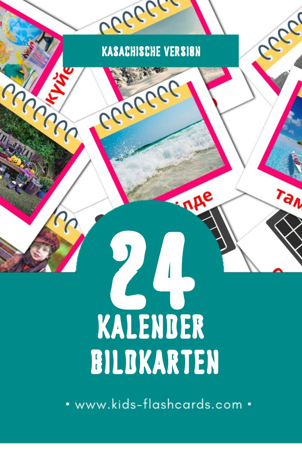 Visual Күнтізбе Flashcards für Kleinkinder (24 Karten in Kasachisch)