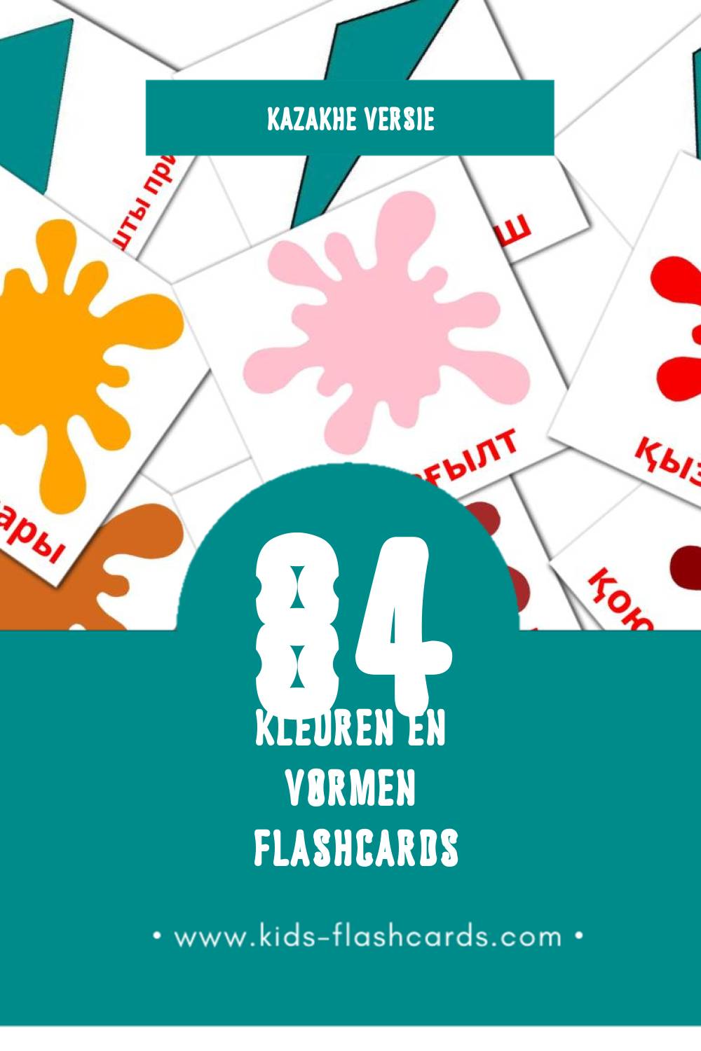 Visuele Түстер мен пішіндер Flashcards voor Kleuters (84 kaarten in het Kazakh)