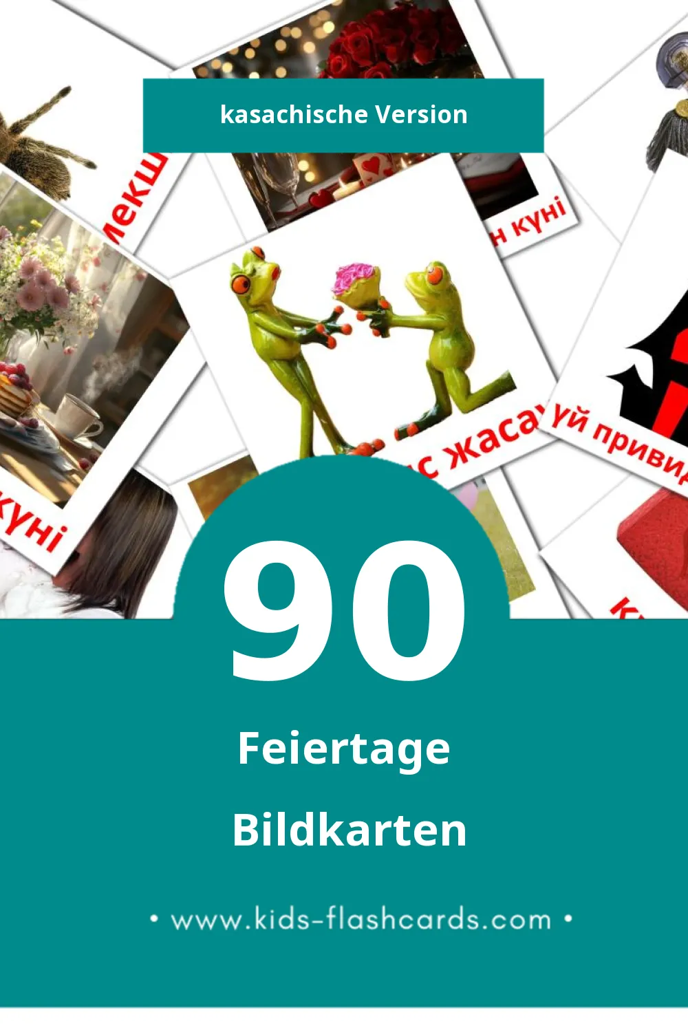 Visual Мерекелер Flashcards für Kleinkinder (90 Karten in Kasachisch)