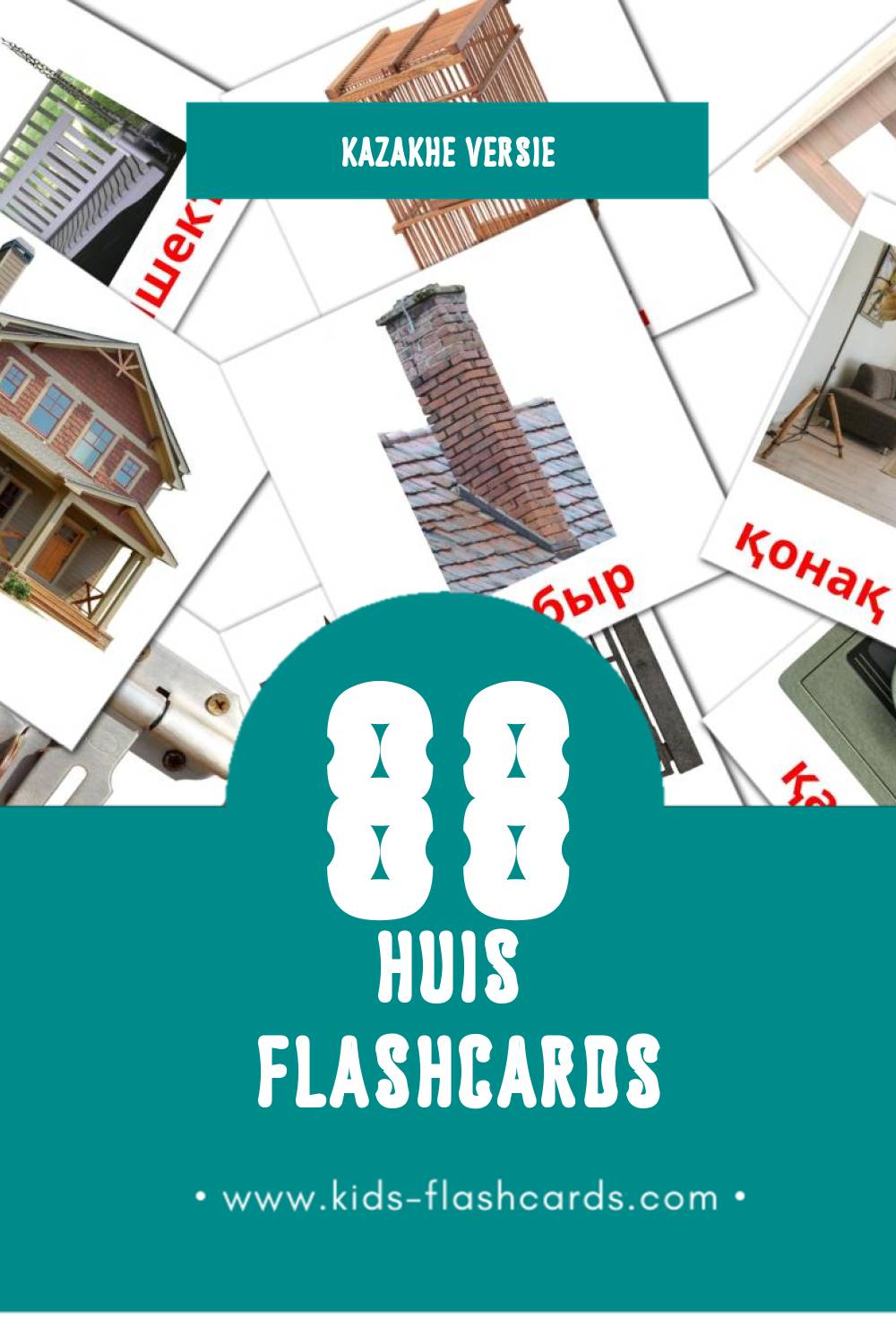 Visuele Үй Flashcards voor Kleuters (88 kaarten in het Kazakh)