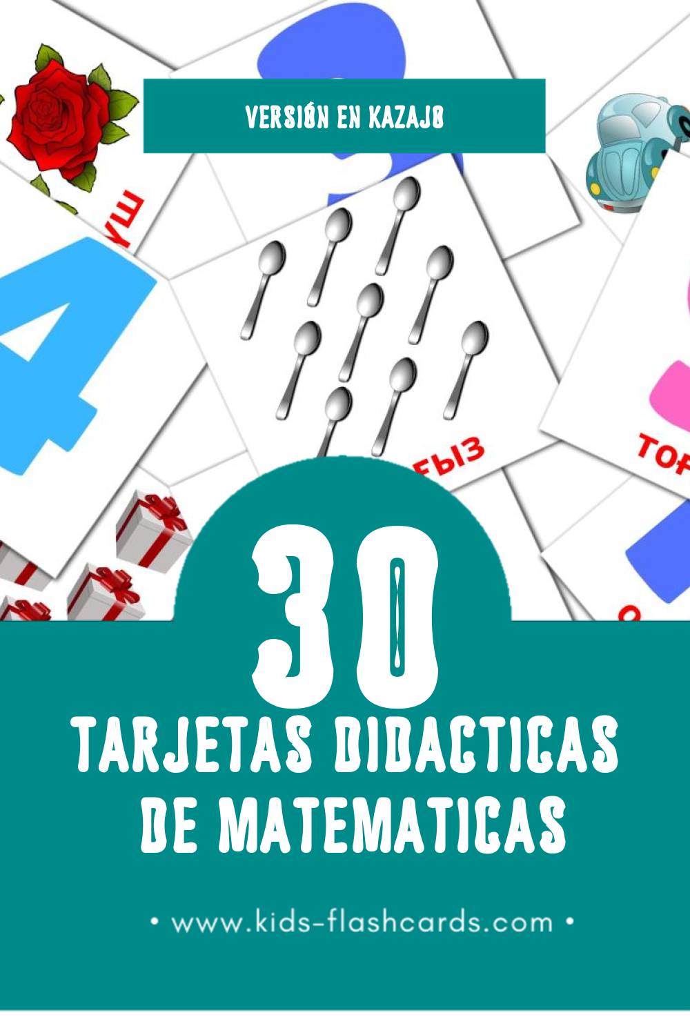Tarjetas visuales de Математика para niños pequeños (30 tarjetas en Kazajo)