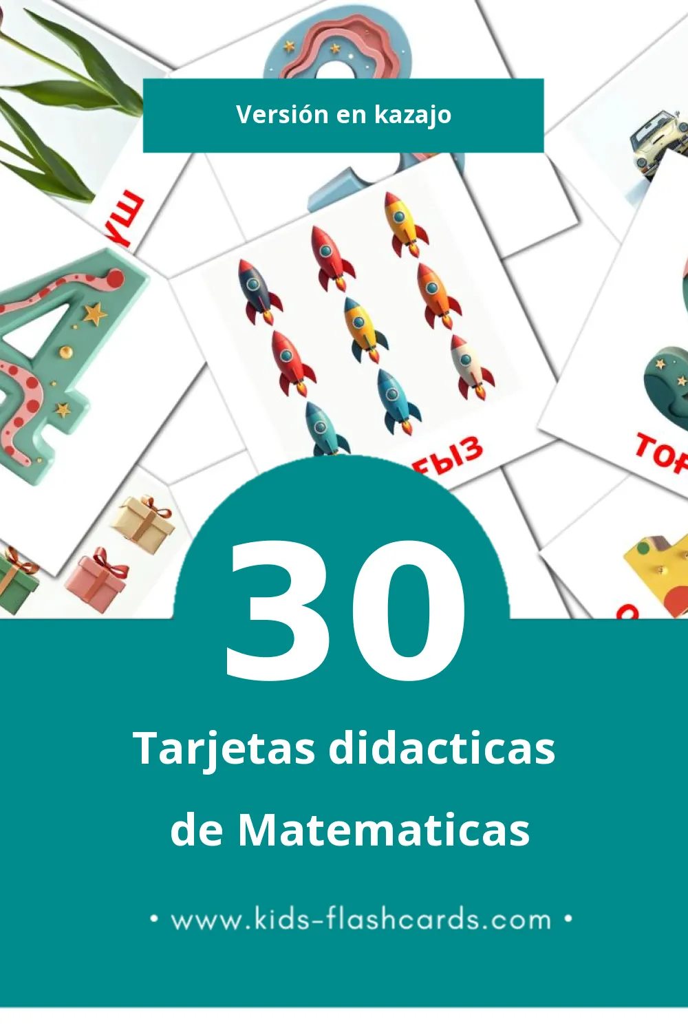 Tarjetas visuales de Математика para niños pequeños (30 tarjetas en Kazajo)